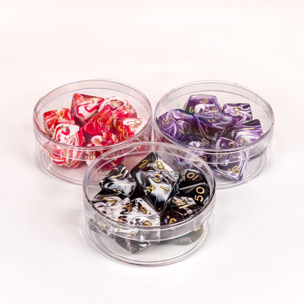 Marble Standard Poly Dice Set in Round Container
